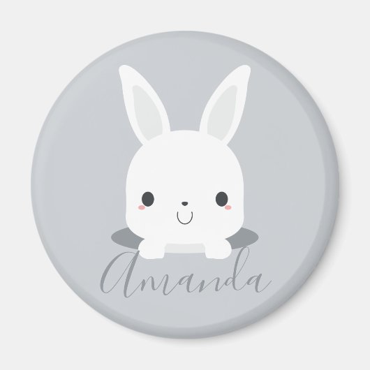 Gray Cute Little Bunny Rabbit met aangepaste naam Magneet (Voorkant)
