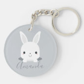 Gray Cute Little Bunny Rabbit met aangepaste naam Sleutelhanger (Achterkant)