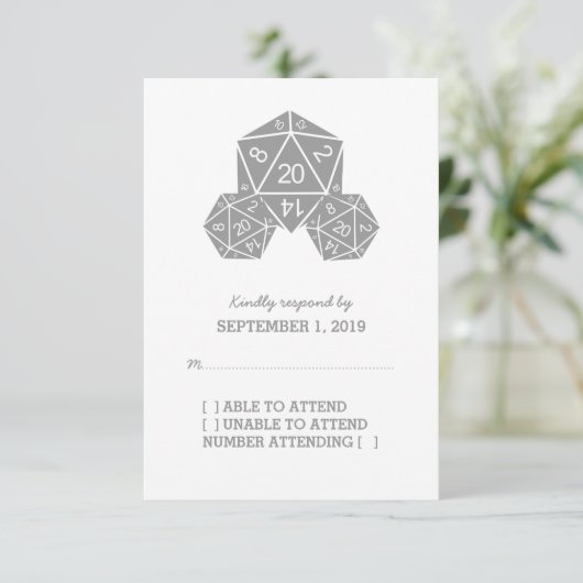 Gray D20 Dice Response Kaart (Staand voorkant)