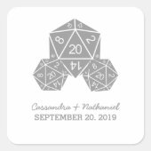 Gray D20 Dice Wedding Stickers (Voorkant)