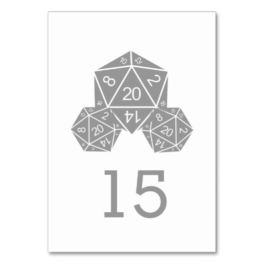 Gray D20 Dice Wedding Table Kaart (Achterkant)