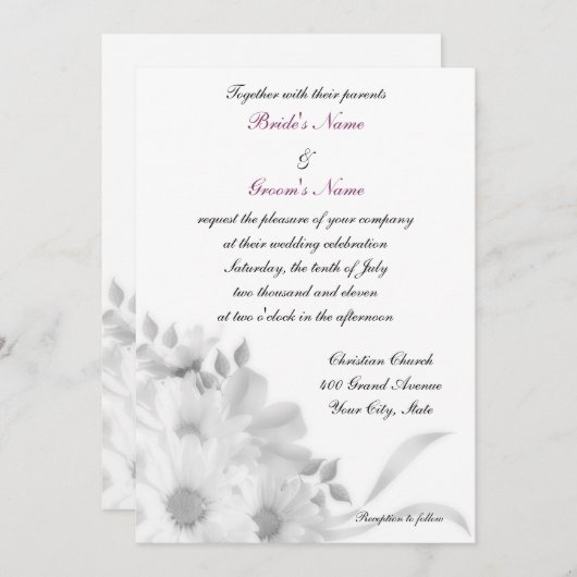 Gray Daisies Invitation Kaart (Voorkant / Achterkant)