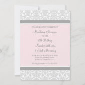 Gray Damask 85th Birthday Party Invitations Kaart (Achterkant)