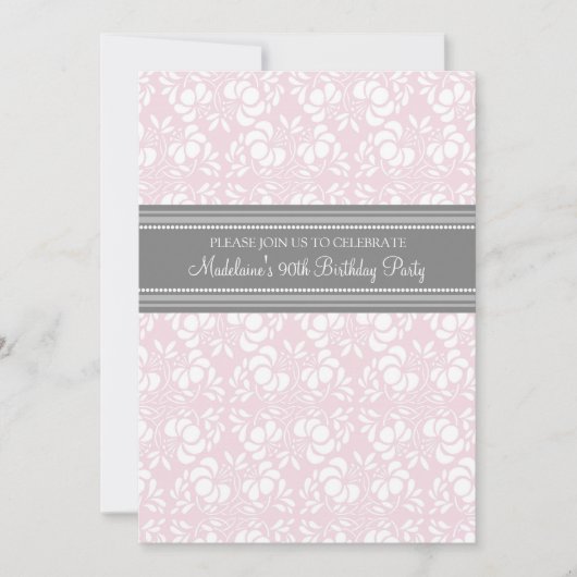 Gray Damask 90th Birthday Party Invitations Kaart (Voorkant)