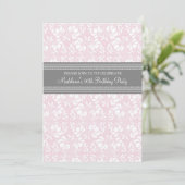 Gray Damask 90th Birthday Party Invitations Kaart (Staand voorkant)