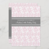 Gray Damask 90th Birthday Party Invitations Kaart (Voorkant / Achterkant)