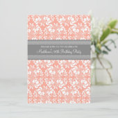 Gray Damask 90th Birthday Party Invitations Kaart (Staand voorkant)