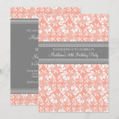 Gray Damask 90th Birthday Party Invitations Kaart (Voorkant / Achterkant)