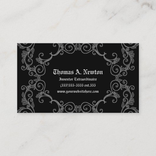 Gray Damask Calling Card Gothic Visitekaartje Contactkaartje (Voorkant)