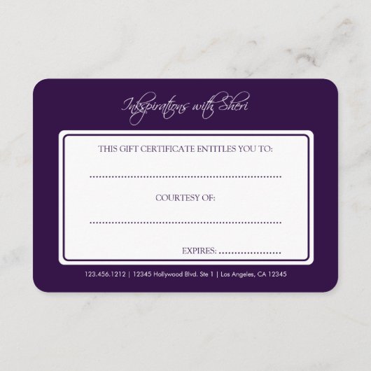Gray Damask en Eggplant Paars Cadeaubon (Achterkant)
