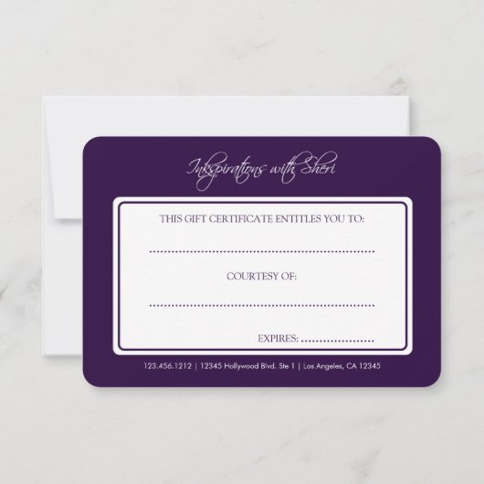 Gray Damask en Eggplant Paars Cadeaubon (Achterkant)