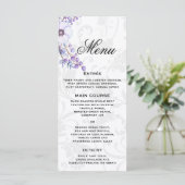 Gray Damask en Paars Floral Wedding Menu (Staand voorkant)