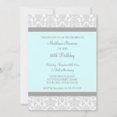 Gray Damask Foto 80th Birthday Party Invitations Kaart (Achterkant)