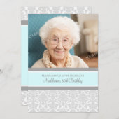 Gray Damask Foto 80th Birthday Party Invitations Kaart (Voorkant / Achterkant)