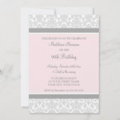 Gray Damask Foto 90th Birthday Party Invitations Kaart (Achterkant)