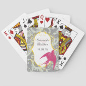 Gray Damask Fuchsia Sparrow Weddenkaart Speelkaarten (Achterkant)