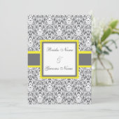 Gray Damask (geel) Wedding Invitation Kaart (Staand voorkant)