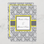 Gray Damask (geel) Wedding Invitation Kaart (Voorkant / Achterkant)