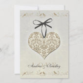 Gray  Damask Heart Wedding Invitation Kaart (Voorkant)