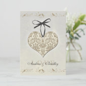 Gray  Damask Heart Wedding Invitation Kaart (Staand voorkant)