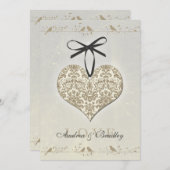 Gray  Damask Heart Wedding Invitation Kaart (Voorkant / Achterkant)