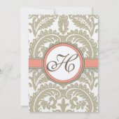 Gray Damask met Coral & Gray Wedding Invitations Kaart (Achterkant)