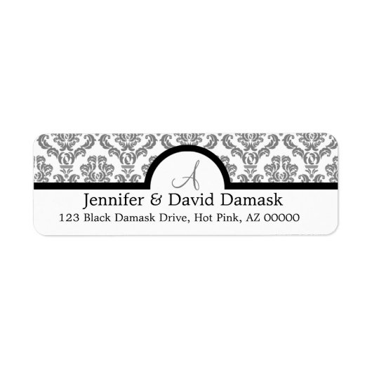 Gray Damask Monogram Labels (Voorkant)