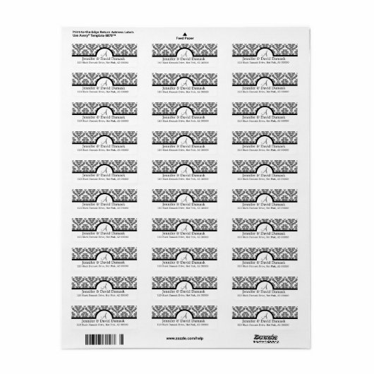 Gray Damask Monogram Labels (Full Sheet)