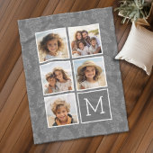 Gray Damask Patroon 5 Photo Collage Monogram Fleece Deken