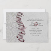 Gray Damask Red Music Elegant Wedding Invitation Kaart (Voorkant)