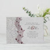 Gray Damask Red Music Elegant Wedding Invitation Kaart (Staand voorkant)