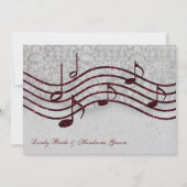 Gray Damask Red Music Elegant Wedding Invitation Kaart (Achterkant)