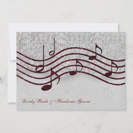 Gray Damask Red Music Elegant Wedding Invitation Kaart (Achterkant)