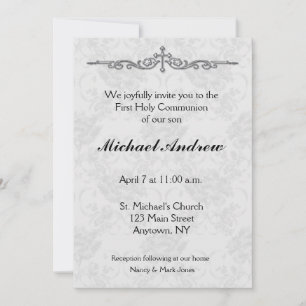 Gray Damask Religieuze Uitnodiging