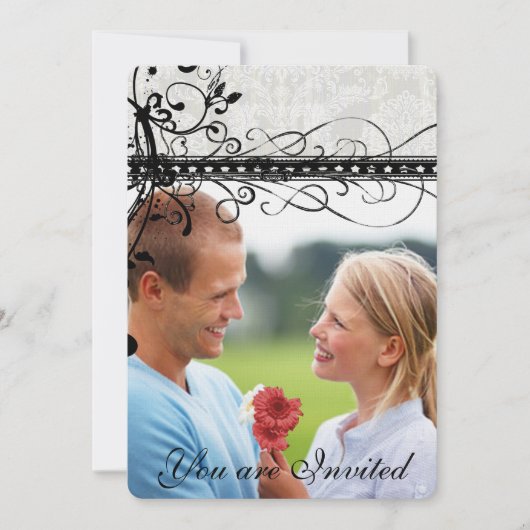 Gray Damask Renaissance Wedding Photo Uitnodiging (Voorkant)