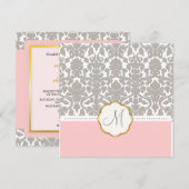 Gray Damask + Roze Accent Wedding Invitations Kaart (Voorkant / Achterkant)