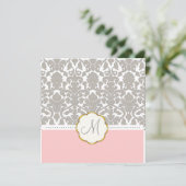 Gray Damask + Roze Accent Wedding Invitations Kaart (Staand voorkant)