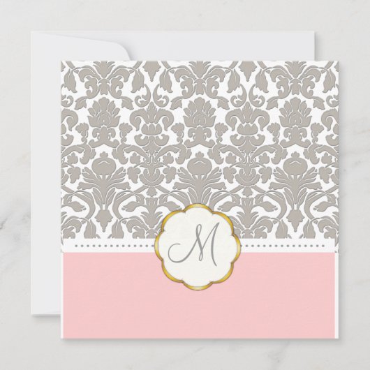 Gray Damask + Roze Accent Wedding Invitations Kaart (Voorkant)