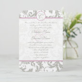 Gray Damask Sweet Lila Wedding Invitations Kaart (Staand voorkant)