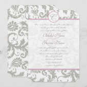 Gray Damask Sweet Lila Wedding Invitations Kaart (Voorkant / Achterkant)