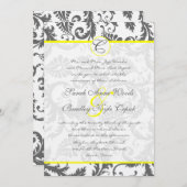 Gray Damask Swirls Bight Yellow Weduwuitnodiging Kaart (Voorkant / Achterkant)