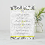 Gray Damask Swirls Bight Yellow Weduwuitnodiging Kaart (Staand voorkant)