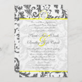 Gray Damask Swirls Bight Yellow Weduwuitnodiging Kaart (Voorkant / Achterkant)