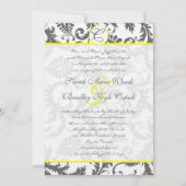 Gray Damask Swirls Bight Yellow Weduwuitnodiging Kaart (Voorkant)