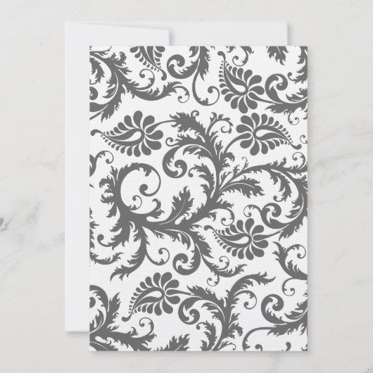 Gray Damask Swirls Bight Yellow Weduwuitnodiging Kaart (Achterkant)