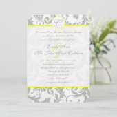 Gray Damask Swirls Bight Yellow Weduwuitnodiging Kaart (Staand voorkant)