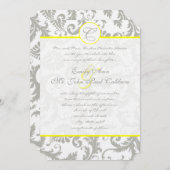 Gray Damask Swirls Bight Yellow Weduwuitnodiging Kaart (Voorkant / Achterkant)