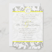 Gray Damask Swirls Bight Yellow Weduwuitnodiging Kaart (Voorkant)