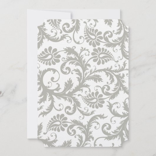 Gray Damask Swirls Bight Yellow Weduwuitnodiging Kaart (Achterkant)