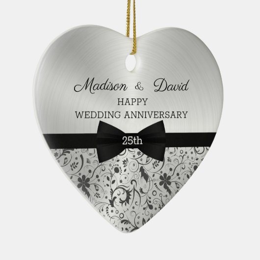 Gray Damask Wedding Jubileum Keramisch Ornament (Rechts)